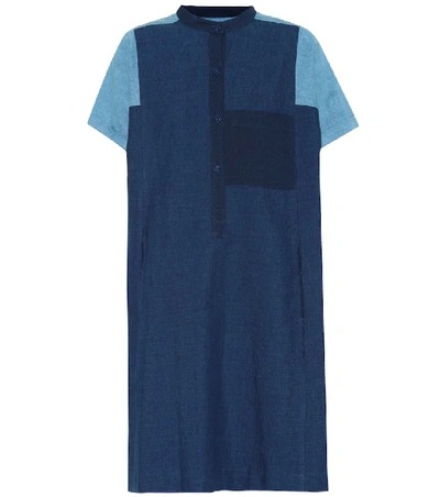 Apc Temple Cotton And Linen Dress In Blue