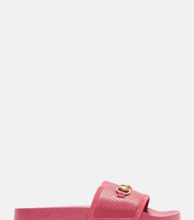 Gucci Horsebit Sliders In Pink
