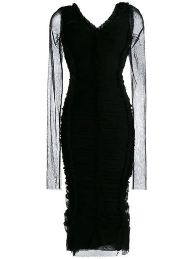 Dolce & Gabbana Ruched Long Sleeve Dress In Black
