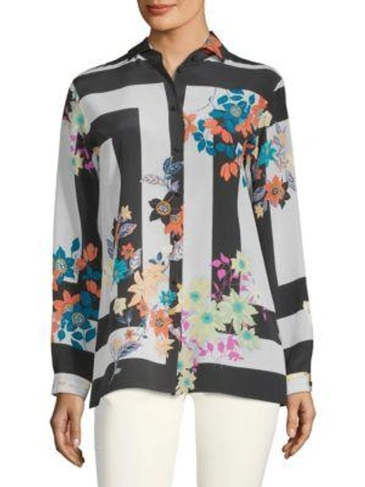 Etro Floral-print Silk Long-sleeve Shirt In Multi