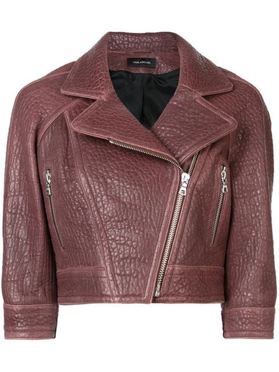 Yigal Azrouël Cropped Leather Moto Jacket In Multi