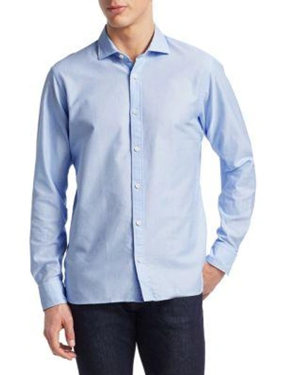 Z Zegna Classic Pique Cotton Shirt In Blue