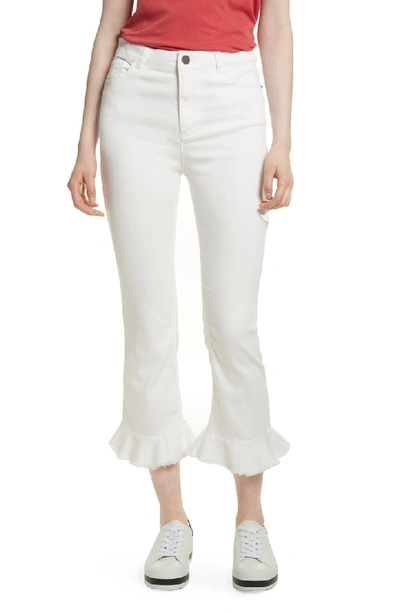 Ao.la Zoe Ruffled-hem High-rise Kick-flare Ankle Jeans In White