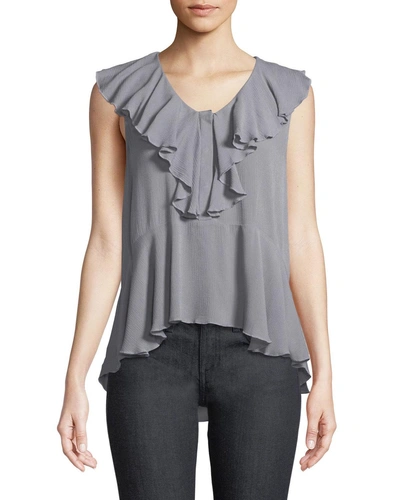 Ella Moss Sleeveless Button-front Ruffle Top In Gray