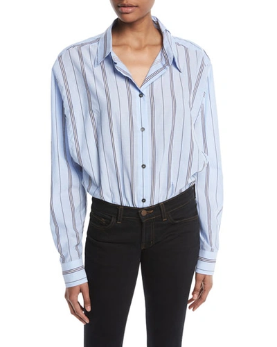 Ben Taverniti Unravel Project Deconstructed Long-sleeve Button-down Striped Bodysuit In Multi