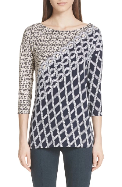 St John Chain Swirl 3/4-sleeve Top In Navy Multi