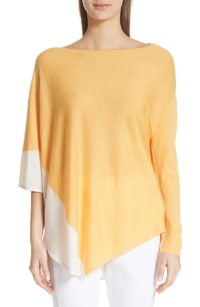 St John Jersey Knit Asymmetric Poncho Sweater In Mango/ Cream