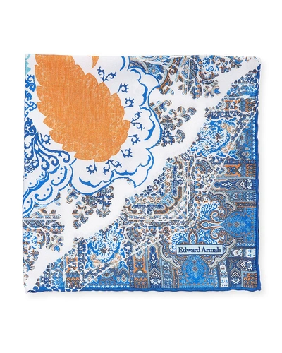 Edward Armah Large Floral-paisley Pocket Square In Blue