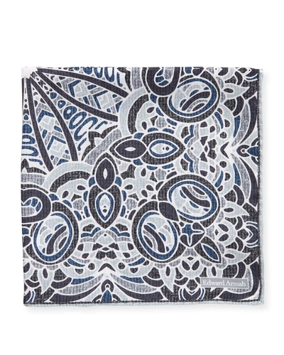 Edward Armah Abstract Silk Pocket Square In Light Gray