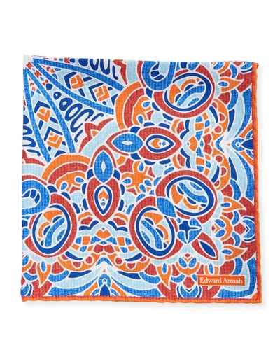 Edward Armah Abstract Silk Pocket Square In Orange