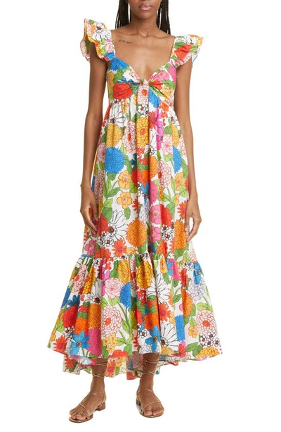 Cara Cara Ileana Flutter-sleeve Floral Cotton Maxi Dress In Happy Garden