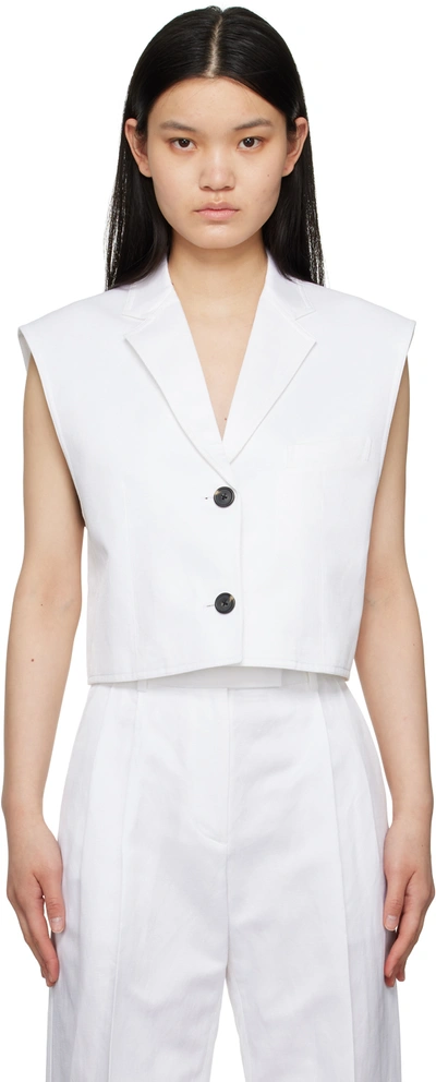 Helmut Lang Cropped Linen Suiting Waistcoat In Optic White