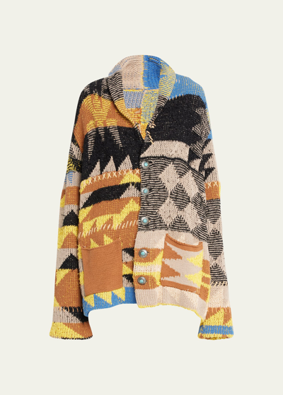 Fortela Whoppy Patchwork Cardigan In Blue