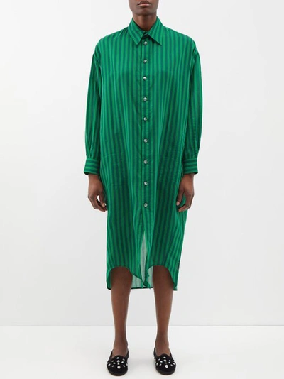 Fortela Gilda Stripe Midi Shirtdress In Green