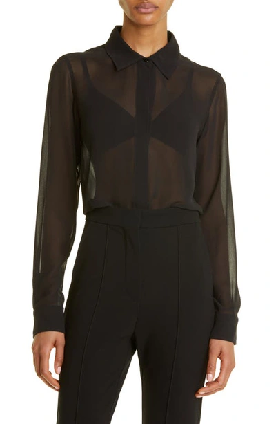 Max Mara Manche Sheer Button-front Blouse In Black