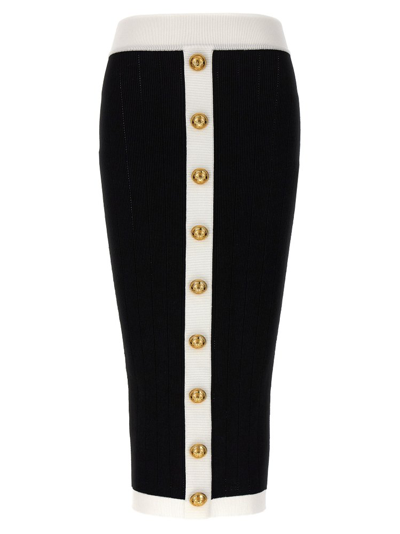 Balmain Button-front Knit Midi Skirt In Eab Noir Blanc