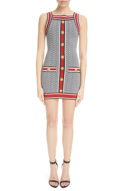 Balmain Tweed Knit Mini Dress With Button Detail In Multicolore