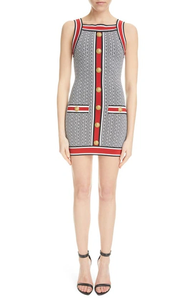 Balmain Button-embellished Jacquard-knit Mini Dress In Multi