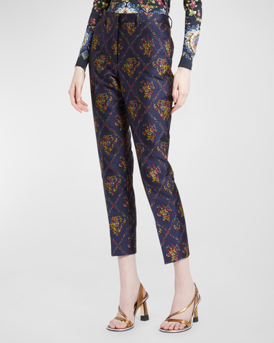 Etro Micor Floral Jacquard Trouser Pants In Navy
