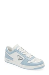 Prada Men's Downtown Logo Leather Low-top Sneakers In Bianco Celeste