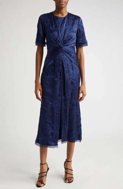 Jason Wu Collection Floral Cloque Jacquard Twisted-front Midi Dress In Bright Navy