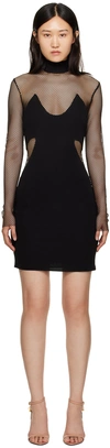 Tom Ford Black Crepe Mini Dress With Mesh Inset Details