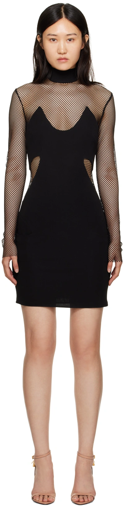 Tom Ford Black Crepe Mini Dress With Mesh Inset Details
