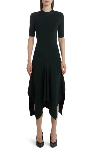Stella Mccartney Technical Compact Ribbed Knit Midi Dress In Green