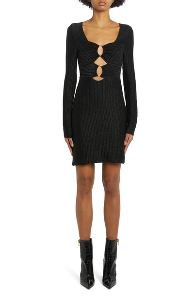 Tom Ford Metallic Wool Knit Dress With Front Cutouts In Black