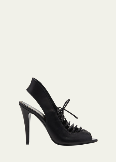 Tom Ford 105mm Peep-toe Lace-up Leather Pumps In Black