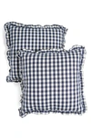 Envogue Set Of 2 Gingham Ruffle Cotton Pillows In Blue