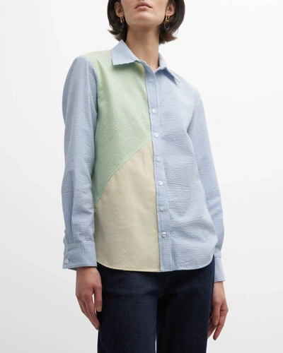 Finley Topanga Striped Colorblock Seersucker Shirt In Multi