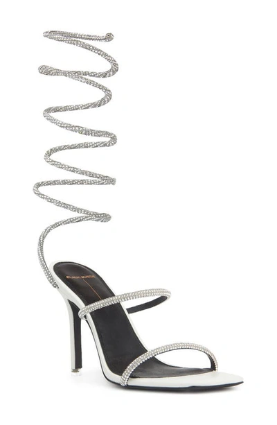 Black Suede Studio Court Crystal Corkscrew Coil Sandals In White