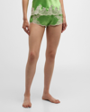 Josie Natori Lolita Lace-trim Silk Shorts In Limon With Ecru