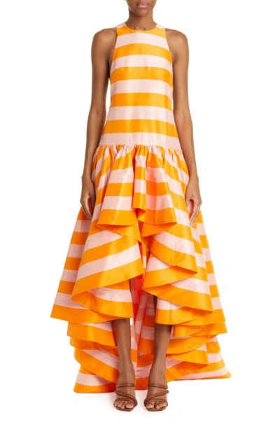 Zimmermann Tama Striped Silk Dress In Tangerine Stripe