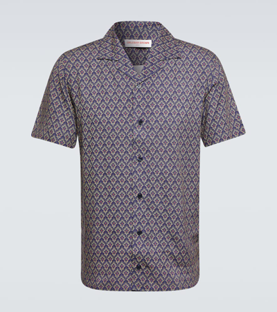 Orlebar Brown Hibbert Printed Linen-blend Shirt In Midnight Navy