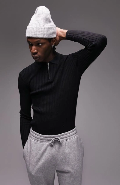 Topman Knitted Rib Polo In Black