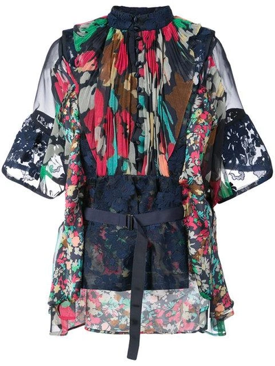 Sacai Floral Belted Blouse In Multicolour