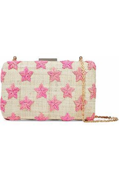 Kayu Woman Embroidered Woven Straw Clutch Ecru