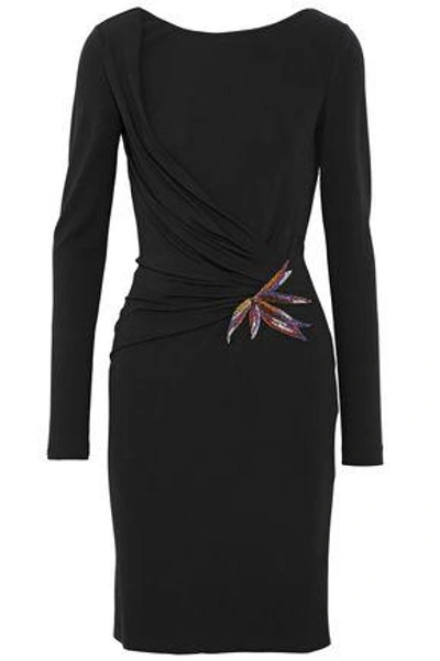 Pucci Woman Wrap-effect Embellished Stretch-crepe Dress Black