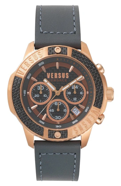 Versus By Versace Admiralty Chronograph Leather Strap Watch, 44mm In Grey
