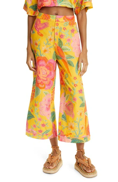 Farm Rio Macaw Bloom Cotton Pants In Macaw_bloom_yellow