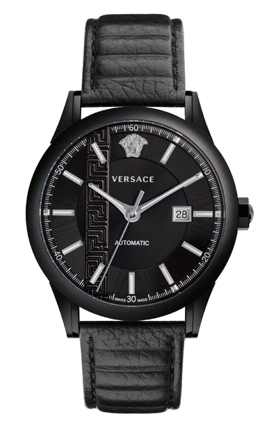 Versace Men's 44mm Aiakos Automatic Watch W/ Leather Strap, Black