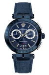Versace Aion Chronograph Leather Strap Watch, 45mm In Blue