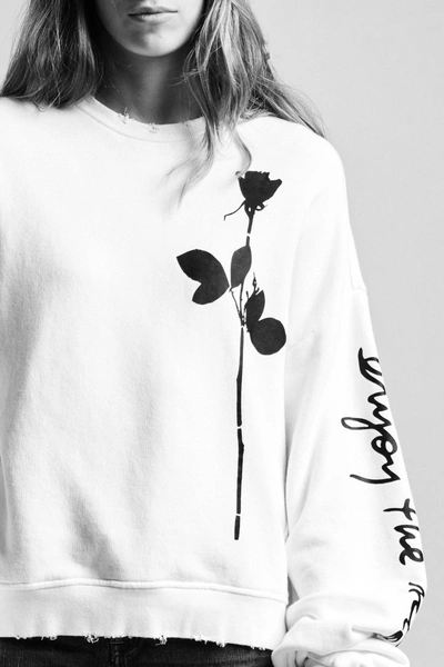 R13 Enjoy The Silence Script Pleated Sleeve Sweatshirt In White