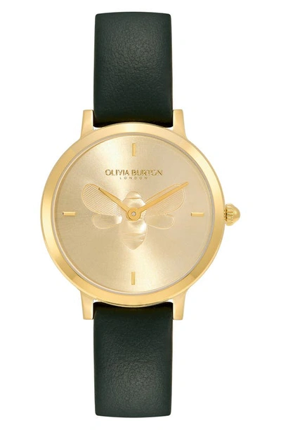 Olivia Burton Women's Ultra Slim Bee Green Leather Watch 28mm