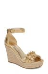 Michael Michael Kors Bella Ruched Metallic Leather Wedge Sandal In Pale Gold