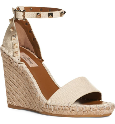 Valentino Rockstud Espadrille Wedge In Ivory