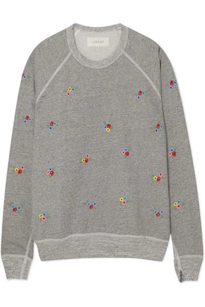 The Great The College Embroidered Cotton-blend Jersey Sweatshirt In Varsity Grey W/ Bouquet Emb