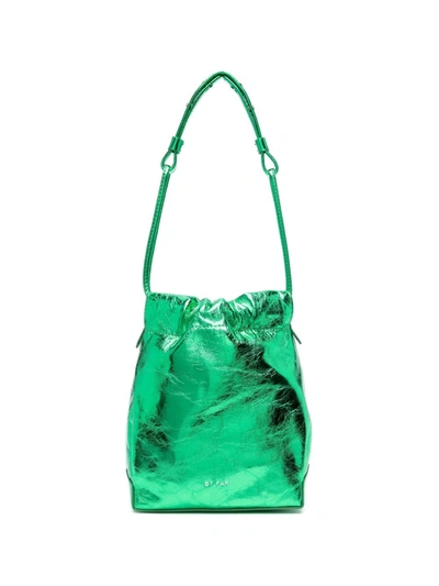 By Far Mons Clover Green Metallic Leather Bucket Bag